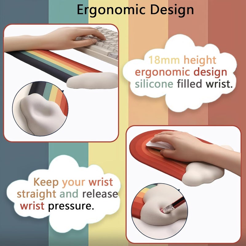 WFCYGL Cute Rainbow Mouse Pad with Wrist Rest for Mouse Pad Gel Cloud Keyboard Wrist Rest PU Base Silicone Ergonomic White Cloud Mouse Wrist Pad Support for Gaming Desk Laptop Home Office - Image 3